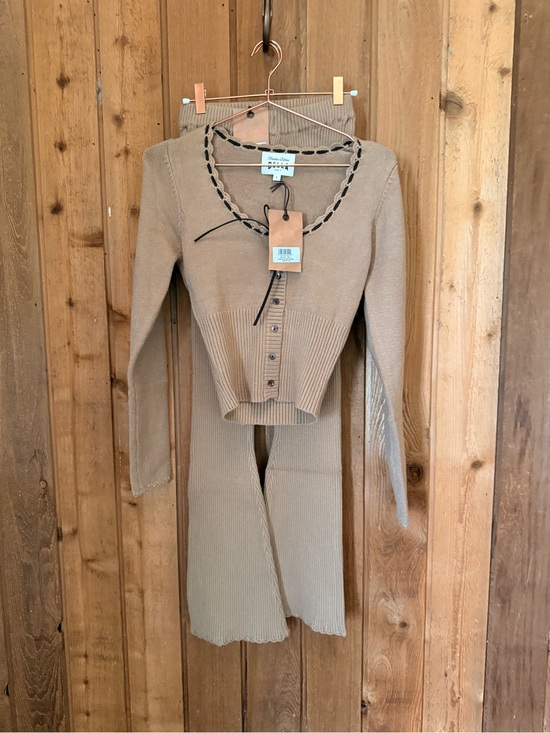 Frankies Bikinis Pants - Frankie's Bikinis Tan Ribbed Track Pants & Button Cardigan Set